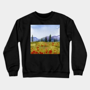 Watercolor Painting Wildflower Meadow Mountains Crewneck Sweatshirt